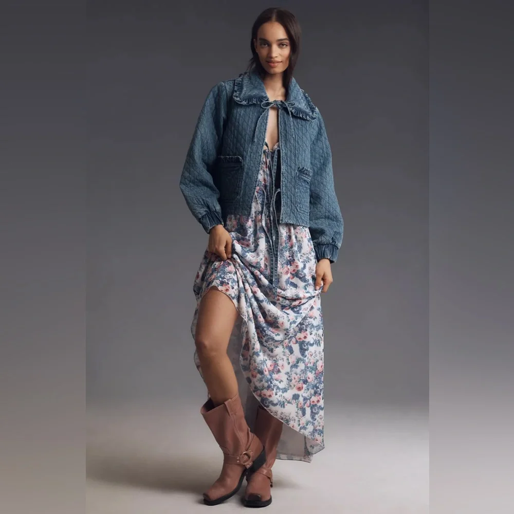 Anthropologie The Maura Bow-Tie Denim Jacket by Avec Les Filles - Medium - Picture 7 of 8